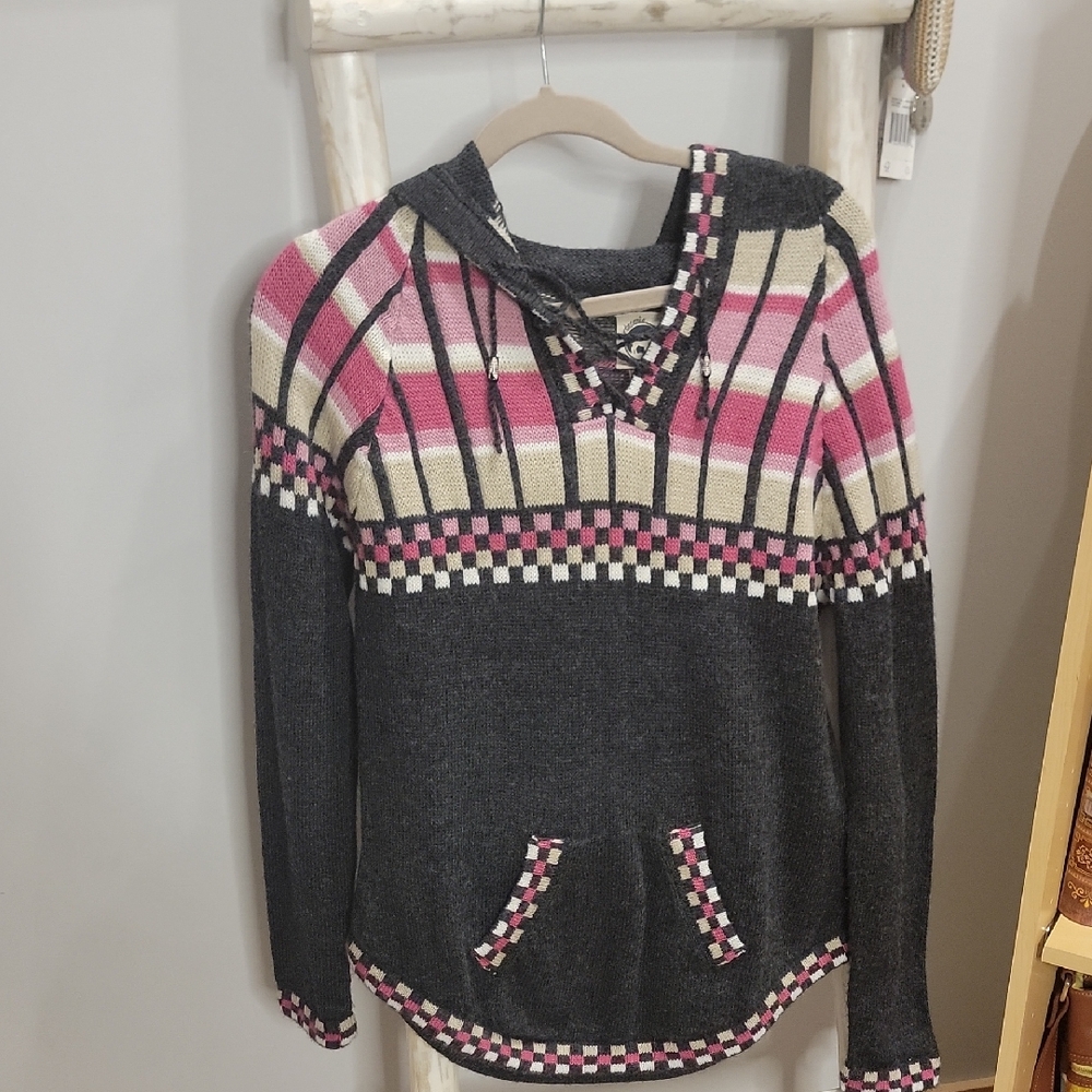 Striped and Checkered Alpaca Knit Sweater Hoodie